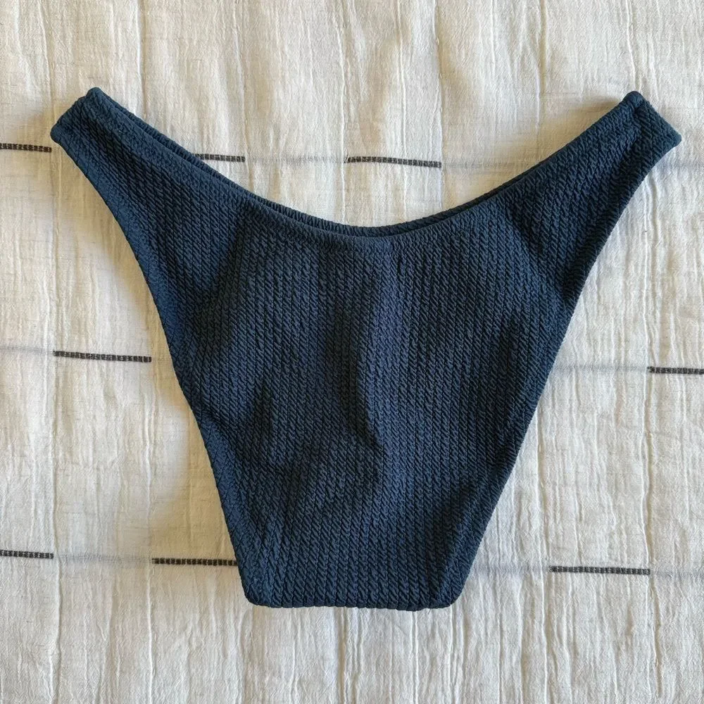 NWT J. Crew Textured High-rise Cheeky Bikini Bottom Deep Midnight Navy Size S